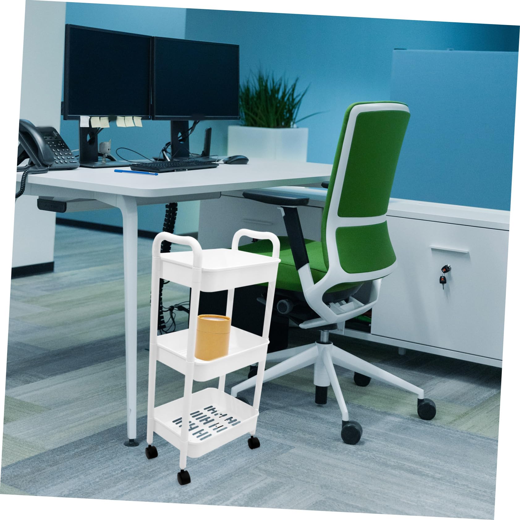 VICASKY Carrello Mobile Multiuso con 3 Ripiani Stretti in Pp Bianco Design Semplice ed Elegante Struttura Robusta e Portatile per Bagno e Ufficio