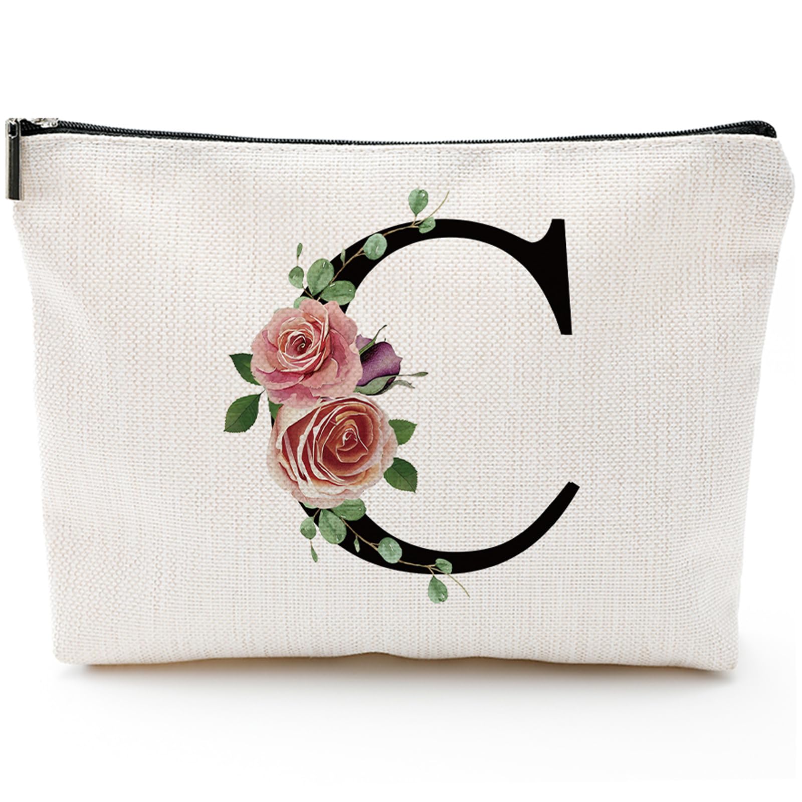 Initial A-Z Personalized Letter Makeup Bag, Monogrammed Bridesmaid Gifts/Presents Cosmetic Bag, Portable Stationery Storage Organizer Pouch,