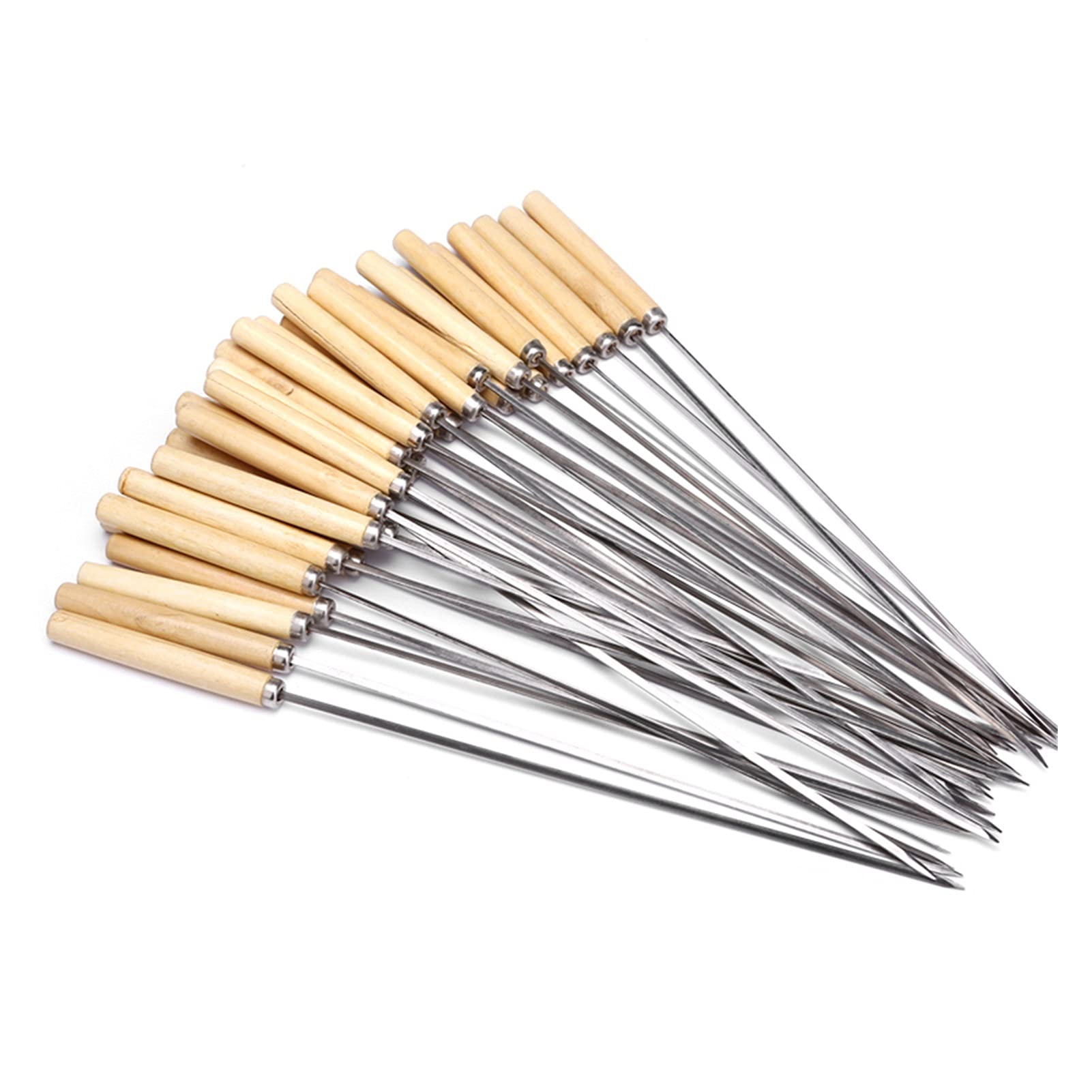 GTHTUHFD 20Pcs/Set Barbecue Skewer Wooden Handle Stainless Steel Kebab Skewer Stick Outdoor Camping Kitchen Tools Accessories Grill Accessories,Gripper