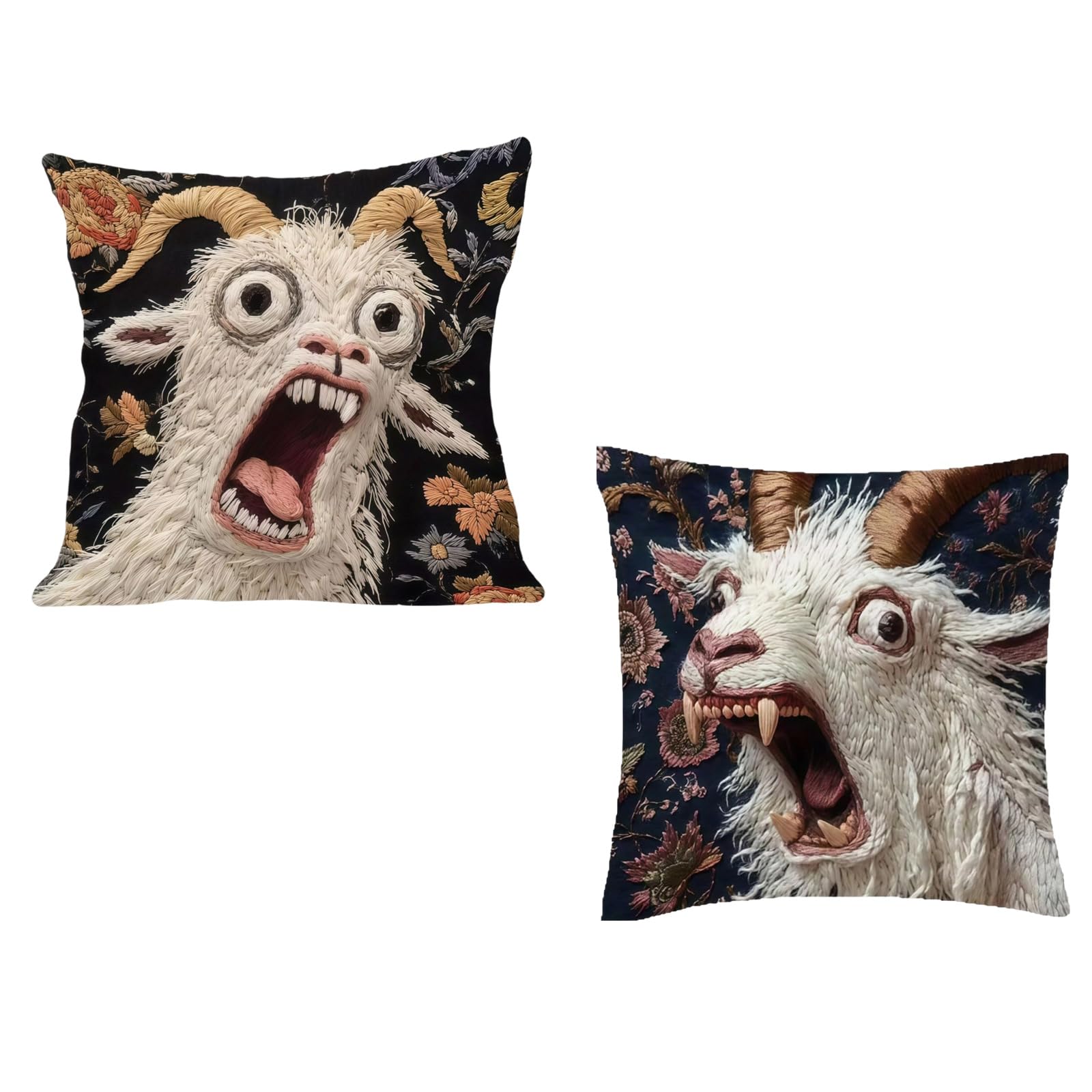 SHYYOULQE Goat Design Square Pillowcase with Plush Fabric Living Room Hilarious Animal Graphics Cushion Cover Screaming Goat