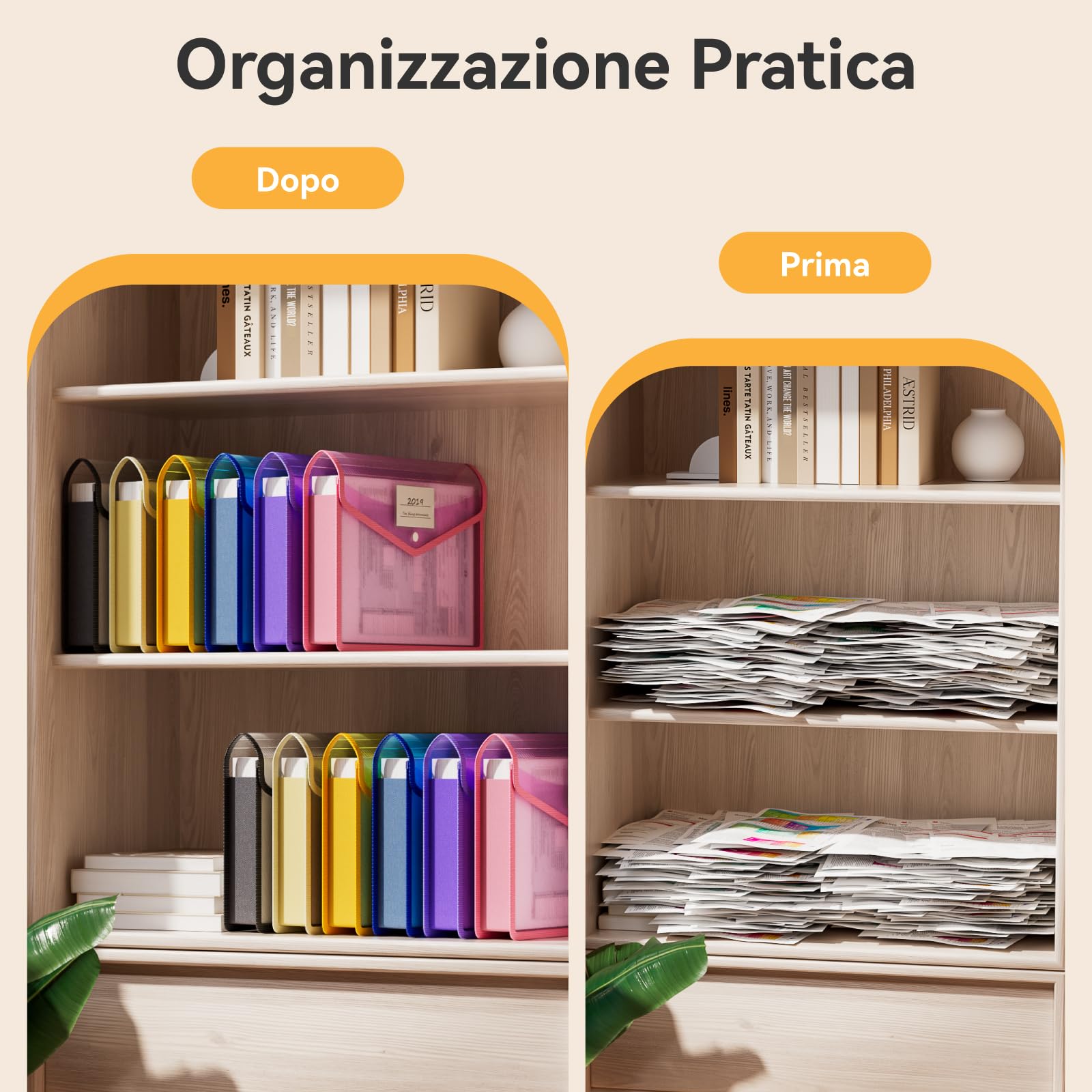 ABC life Cartelle Portadocumenti in Plastica, A4 Portadocumenti Trasparente impermeabile Wallets, Grande Capacità, con Etichette, perUfficio, Scuola, Casa, 6 Pezzi