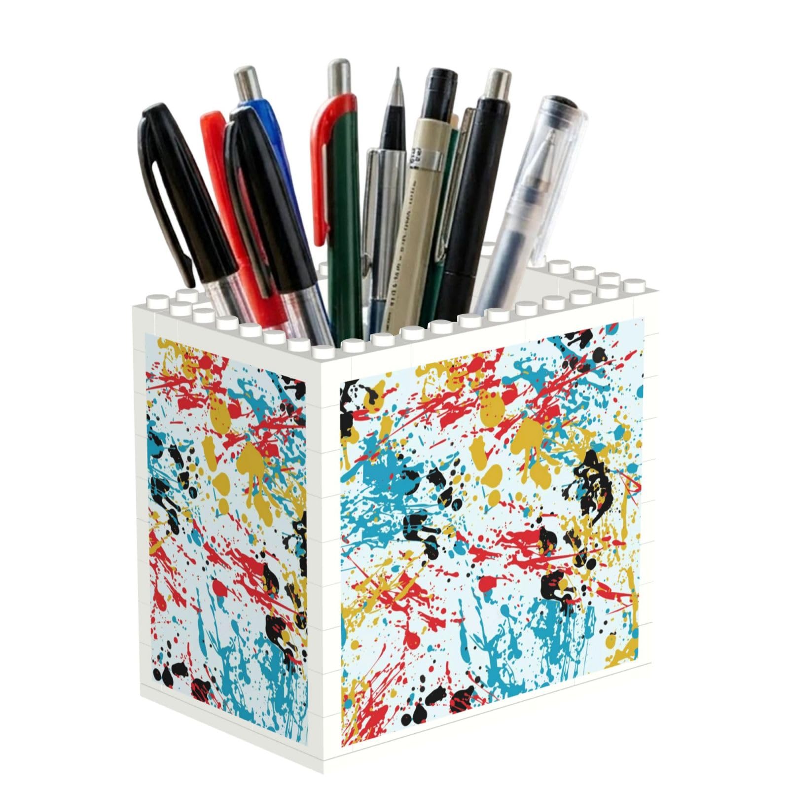 Poadnly Ink Splashes Abstract Pattern, Pen Pot Pencil Holder for Office Home School, Compact Desk Organiser for Office Stationery