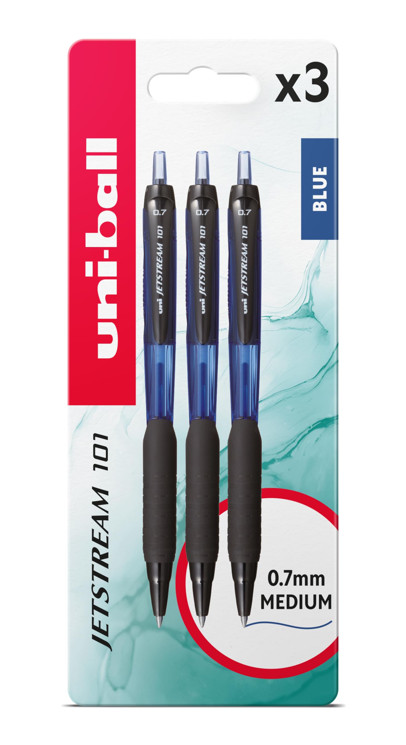 uni-ball Jetstream 101 Retractable Blue Ballpoint Gel Pens. 0.7mm Tip. Back To School Stationery, Smooth Writing and Colouring. Water Resistant Uni Super Ink Dries Instantly. 3pc