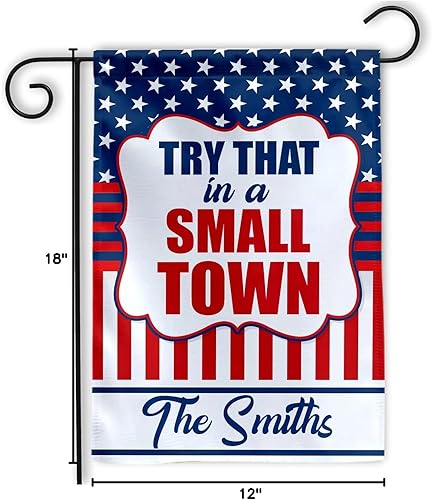 Miniatura 4 de MAIANEY Bandera de jardín con texto en inglés Try That In A Small Town (12 x 18 pulgadas), bandera de orgullo de pueblo pequeño, bandera patriótica