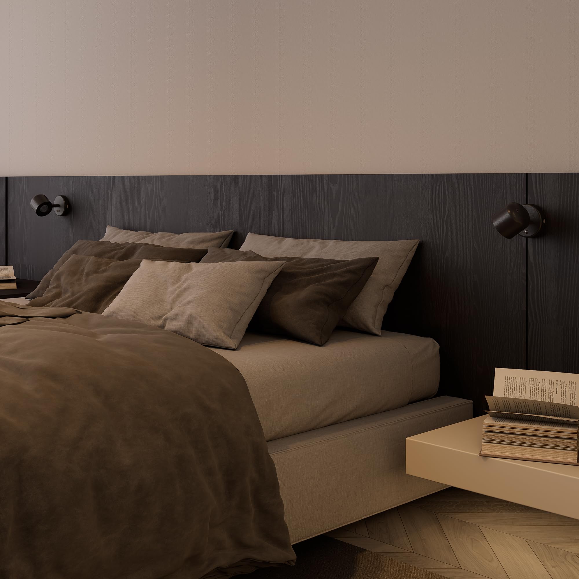 Aisilan LED Wandlampe Innen mit Schalter, Schwenkbar 350°/90° Wandleuchte Schwarz aus Aluminium, 3000K Warmweiß 7W, COB LED CRI97 ohne Flimmern, Wandstrahler für Schlafzimmer Flur