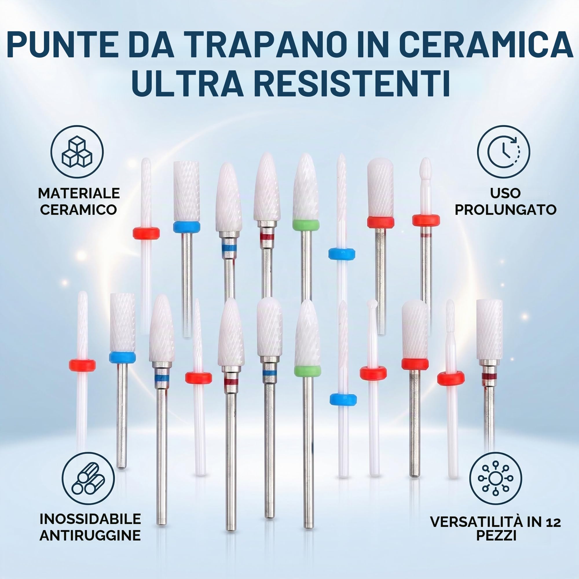 Fafeicy Set di Punte per Trapano per Unghie in Ceramica, 12 Pezzi per Fresa per Fresa in Ceramica per Trapano Elettrico per Rimuovere le Unghie in Gel Acrilico per Cuticole Manicure Pedicure, Testa