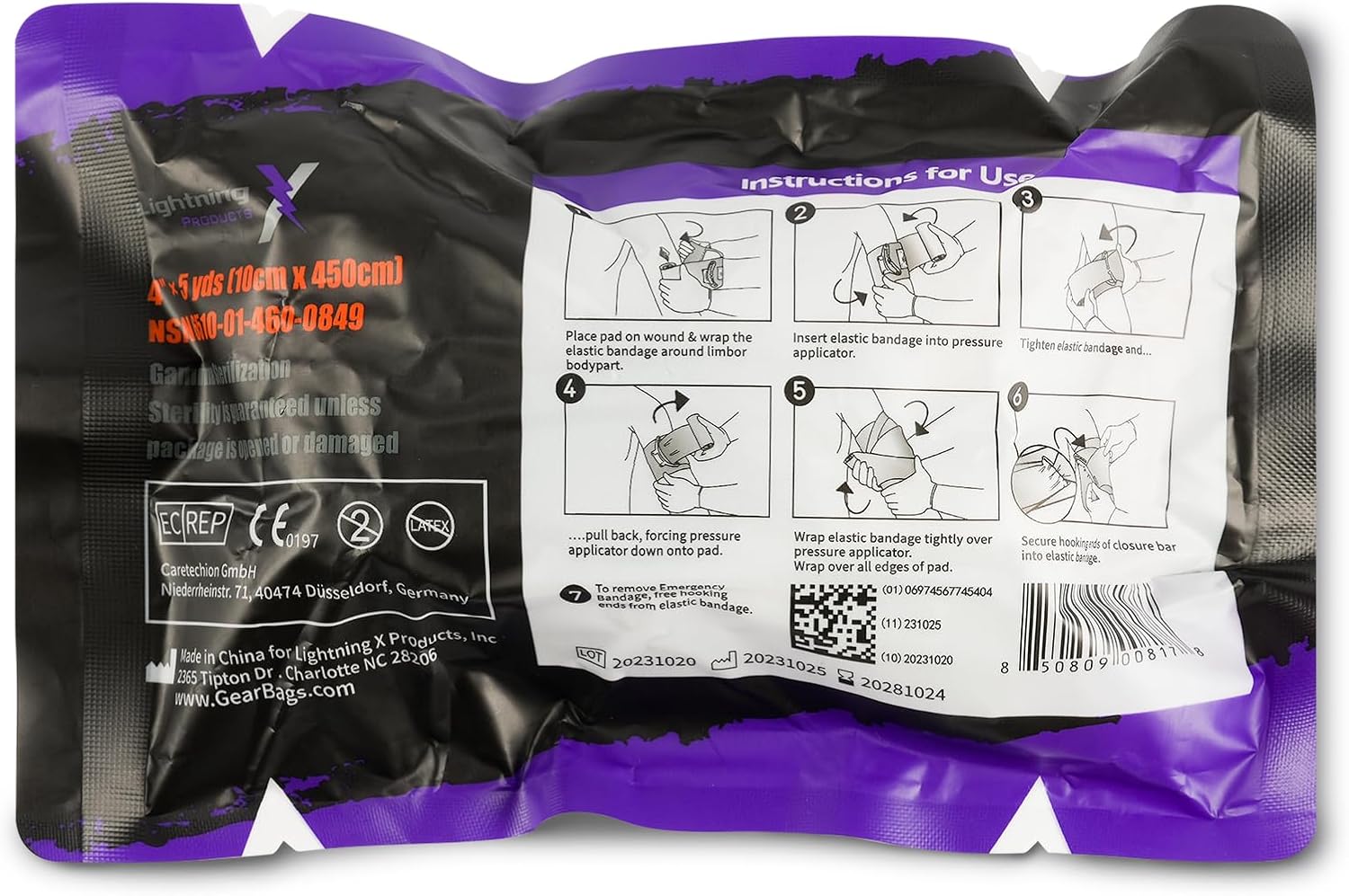 Lightning X Israeli Hermorhage Control Emergency Pressure Bandage 4" - Vacuum Packed (10 Pack)