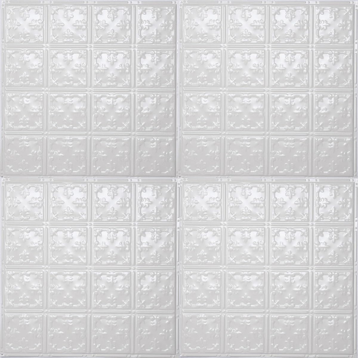 American Tin Ceilings [5 Pack 24" x 24" 100% Tin Nail-Up Ceiling Tiles | Pattern #16 Unfinished Decorative Crest of Trefoils with a Hammered Texture for Ceilings & Kitchens