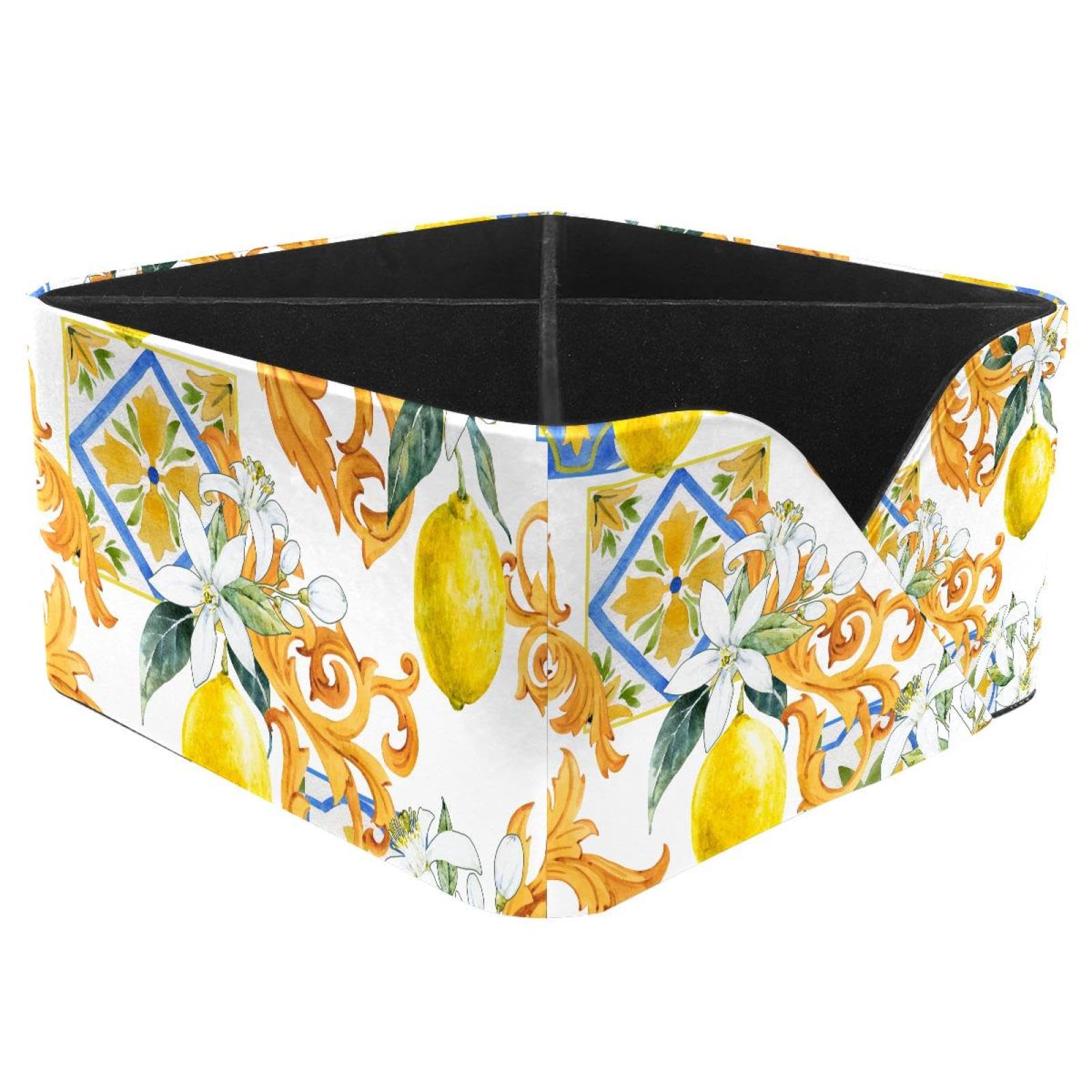KengjuTesu Summer Fruit Lemon Flowers Desktop Organizer Pen Holder, Rectangular Pencil Cup for Office, Study and Makeup Stations