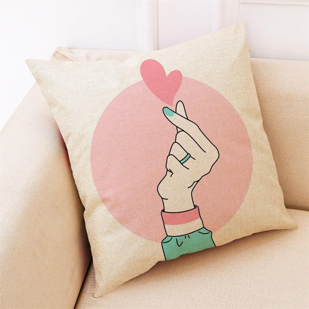 HBJWOV Car Pillow Case Sofa Cushion Home Personality Comparison Heart Sture Cotton Hemp