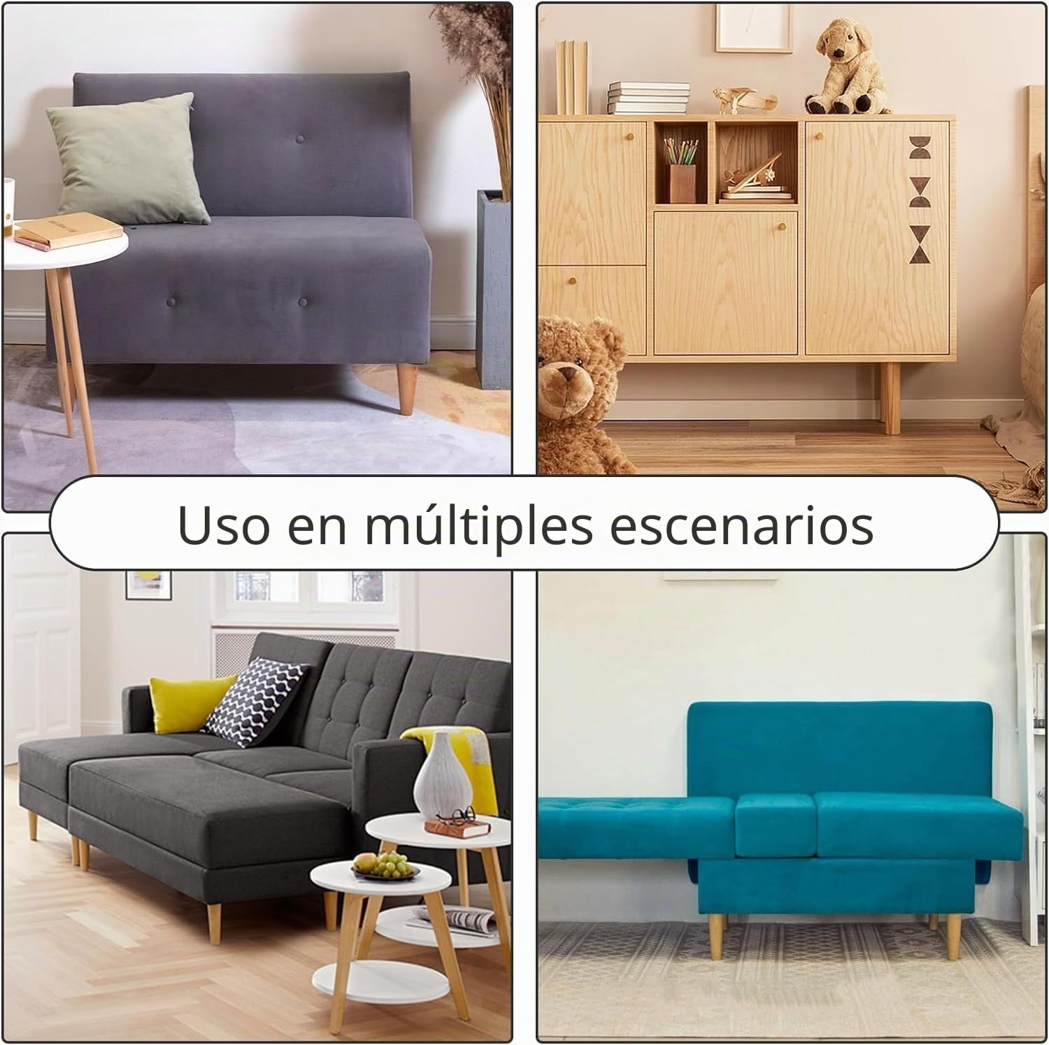 AKOLAFE 8 Piezas Patas para Muebles Madera Roble 10 cm Rectas | Incluye Placas, Tornillos y Almohadillas Antideslizantes; para Sofá, Cama, Armario y Mesa