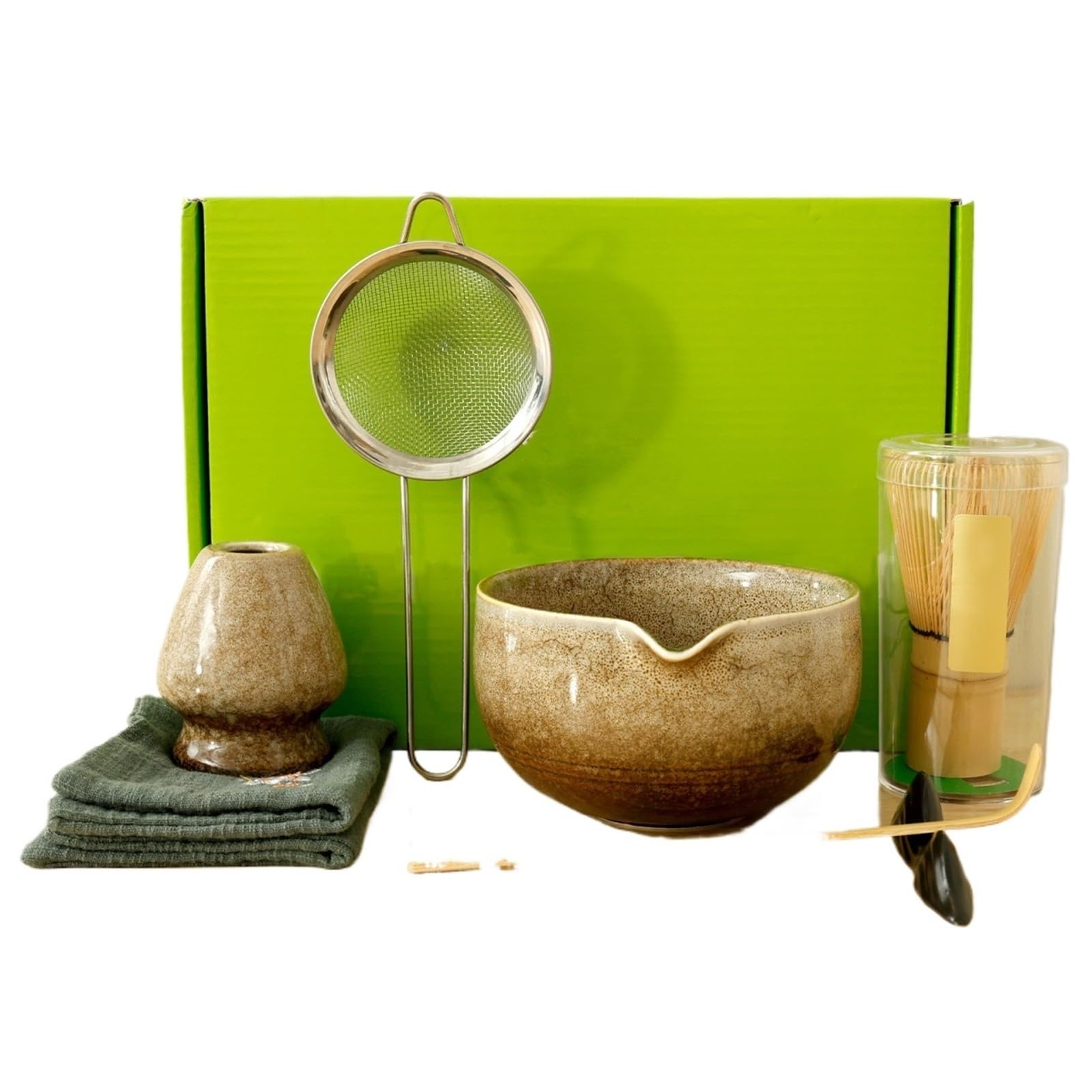 Service À Thé Matcha 7 Pièces, Bol Rond Émaillé Transformé Au Four, Avec, Fouet, Cuillère Et Tamis, Adapté Aux Amateurs De Matcha Kit(White 7 pcs)