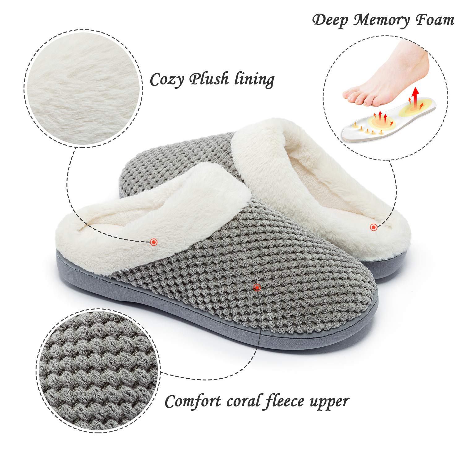 Zapatillas de Estar por casa con Forro de vellón para Mujer Antideslizantes Espuma de Memoria para Interiores Zapatos cálidos acogedores de la casa