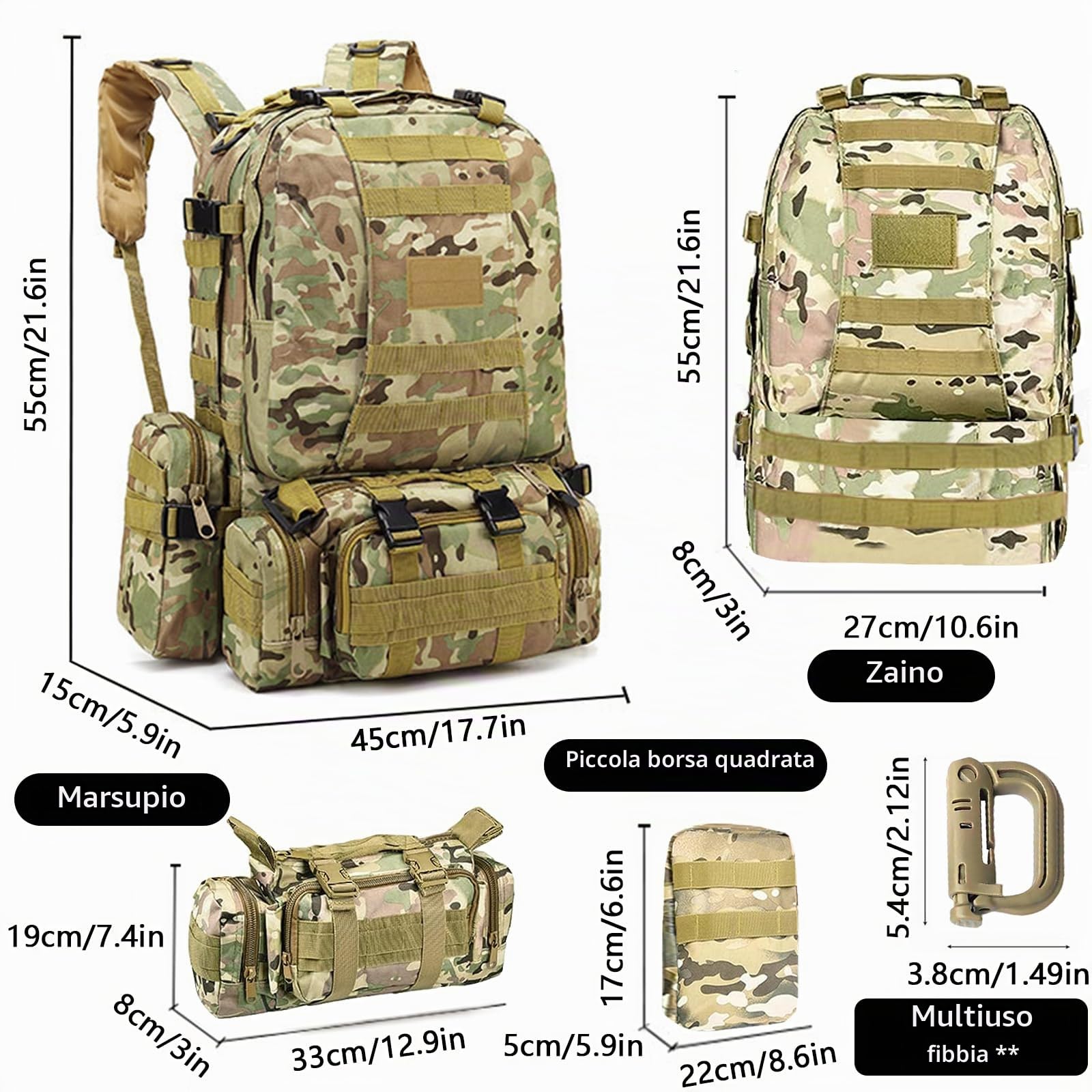 Zaino militare tattico 60L emergenza esterno impermeabile per escursioni campeggio alpinismo