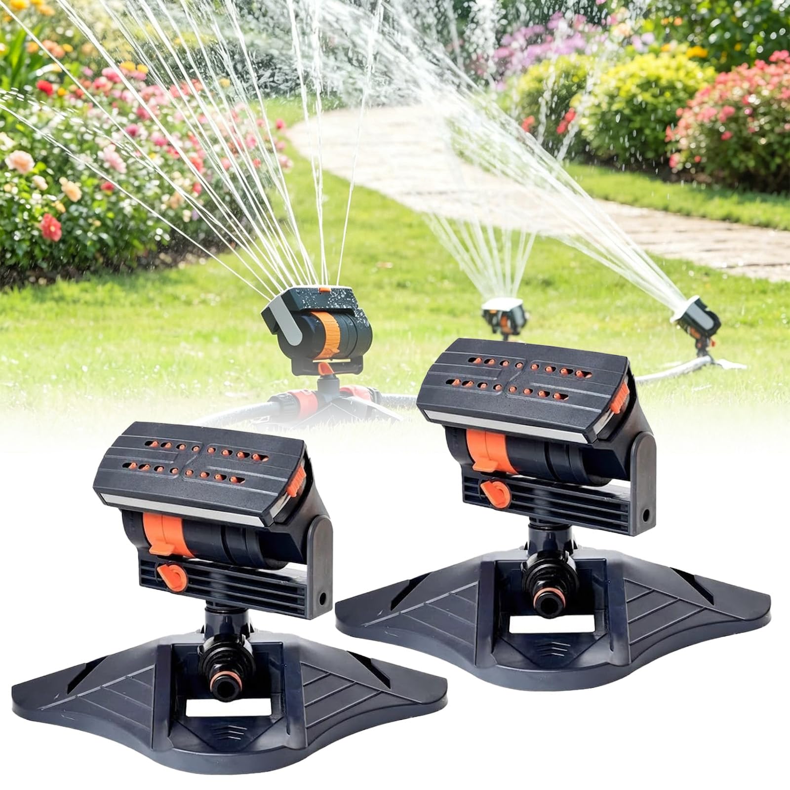 Viereckregner Rasensprenger, Rasensprenger Große Flächen, Garten Sprenger, Automatischer Oszillierender, 16 Düsen, 4 Modi Einstellbarer Schwingen-Sprinkler Zum Bewässern von Gärten und Rasen (2 Stück)