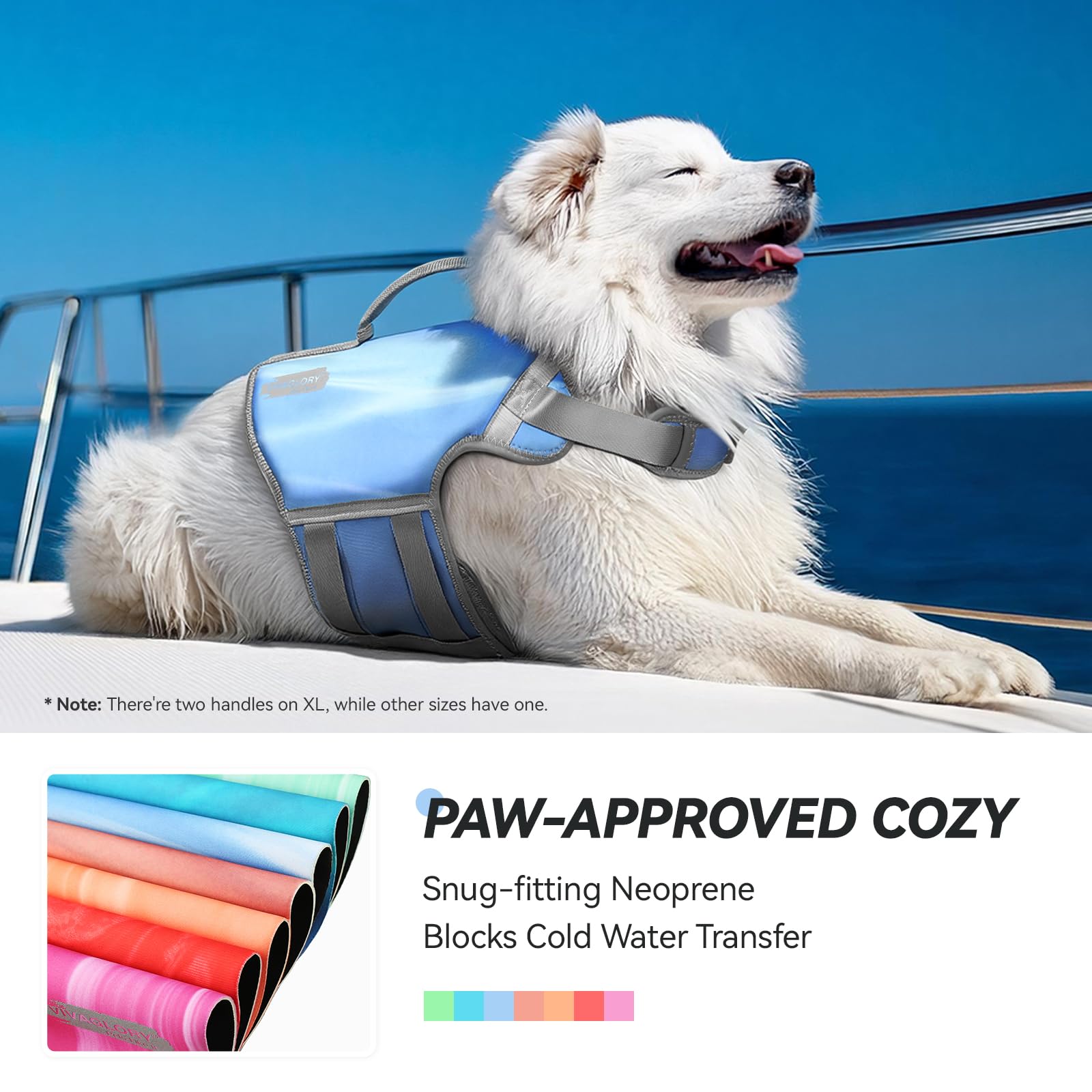 VIVAGLORY Neoprene Schwimmweste Hund, Rettungsweste Hund für Bootfahren, Schwimmweste, Schwimmhilfe & Leichte, M, Blaue Welle