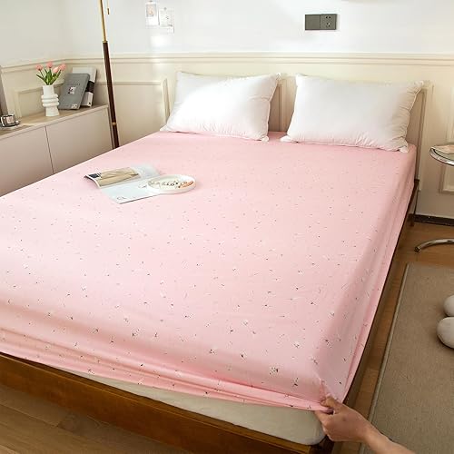 Miniatura 4 de EAVD Chic Garden - Sábana bajera ajustable floral, tamaño Queen, suave, 100% algodón, con bolsillo profundo, 1 sábana bajera color rosa