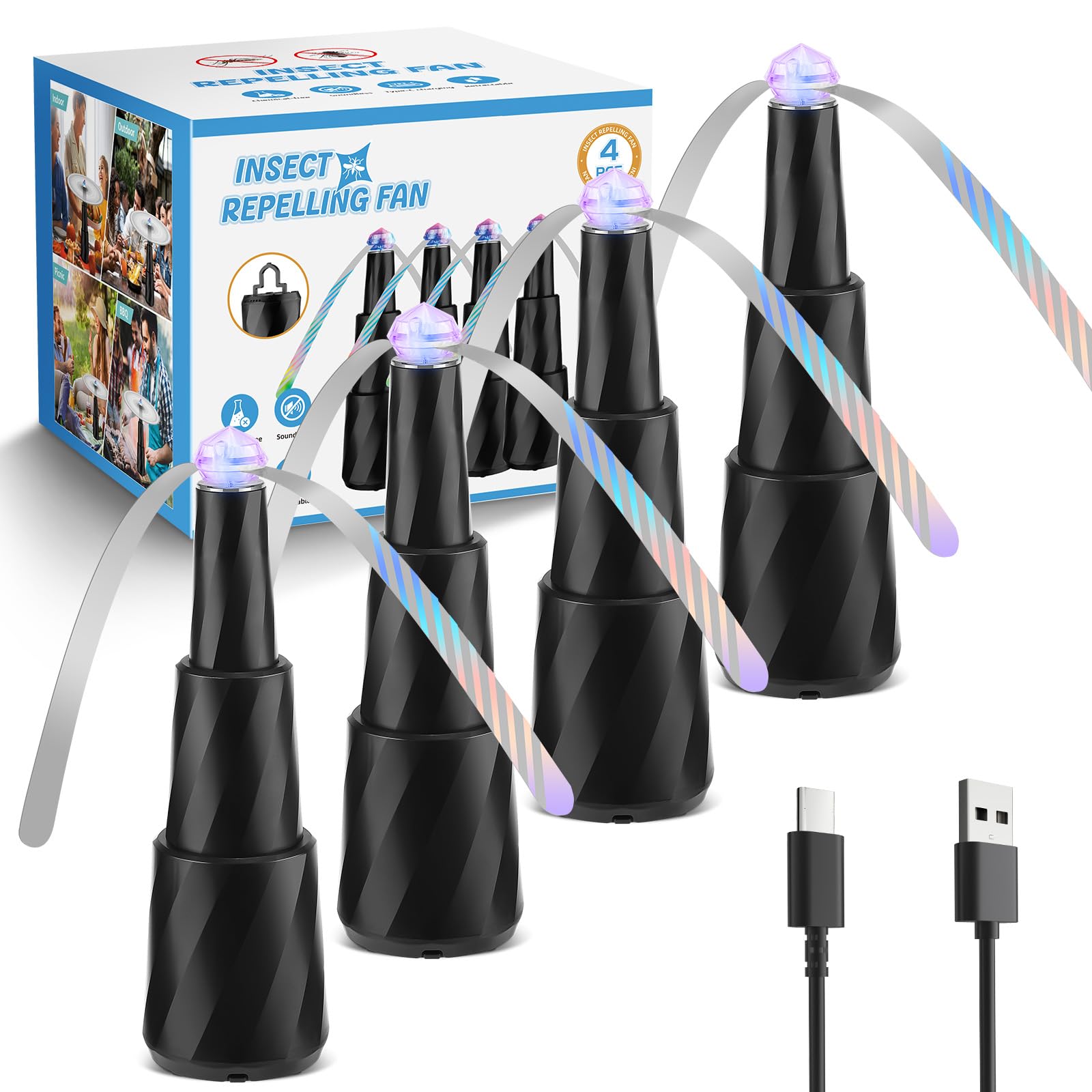Ventiladores Retráctiles Para Moscas Para Alimentos, Ventilador Recargable Repelente De Moscas, Ventiladores De Mesa Portátiles Que Repelen Insectos Voladores, Para Interiores Y Exteriores(4 Piezas)