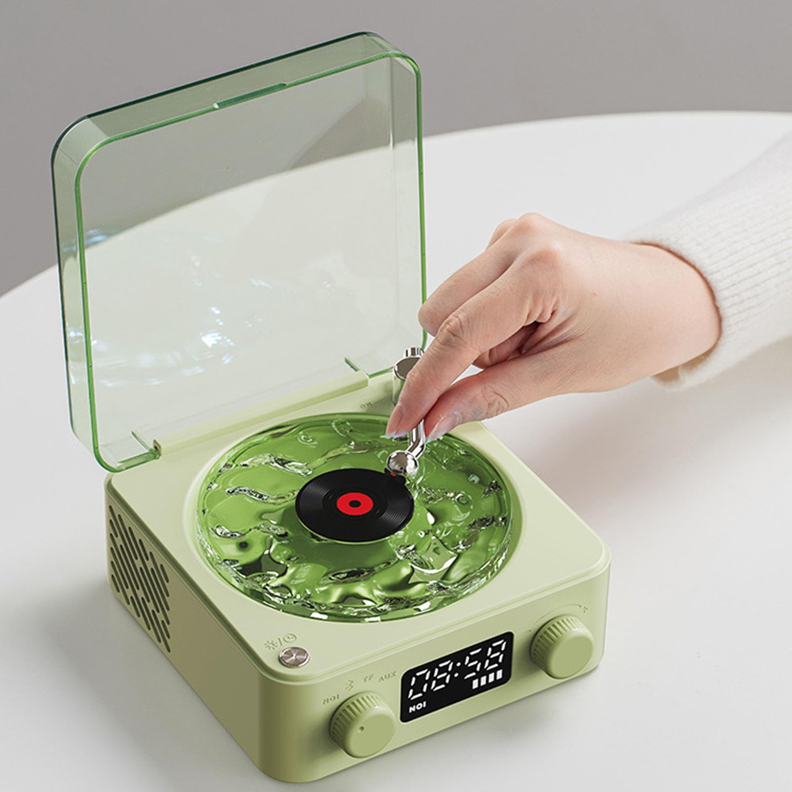 Głośnik Bluetooth Waves, Przenośny, Bezprzewodowy Odtwarzacz Płyt Winylowych z Czterema Trybami, Gramofon Waves Retro z Regulowanymi światłami, Morski Szum Biały do ​​sypialni,