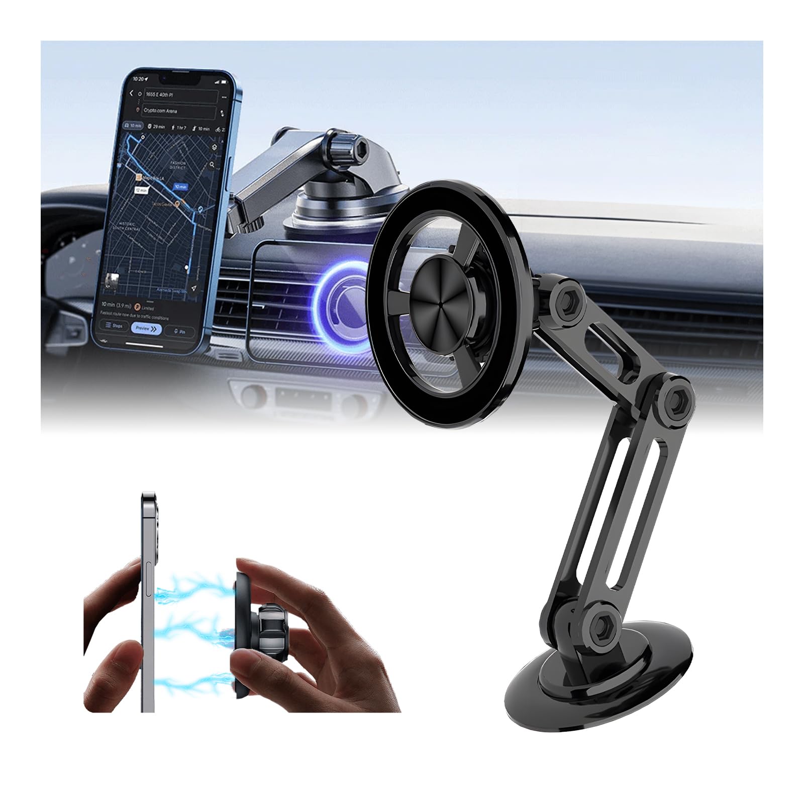 BINGONEUniversal 360° PRO, Phone Mount for Car, Car Phone Holder Mount,Cell Phone Holder Car Dashboard Windshield Air Vent, Handsfree Dash Stand for Universal (Black)