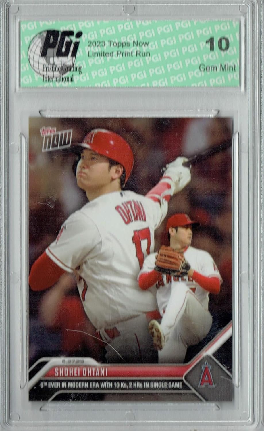 Shohei Ohtani 2023 Topps Now #505 10ks, 2 HRs Trading Card PGI 10 - Slabbed Baseball Cards