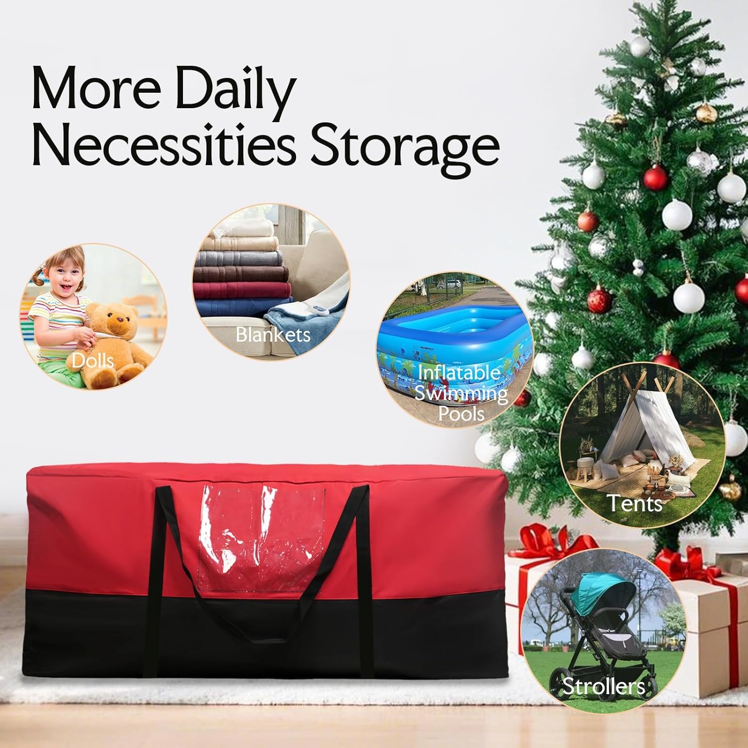 Christmas Tree Storage Bag,Fits Up 10 Ft Tall Artificial Trees,600D Oxford Material,Heavy Duty Tree Bag,Dampproof Storage Bag with Durable Reinforced Handles & Dual Zipper&Transparent Pocket - Image 5