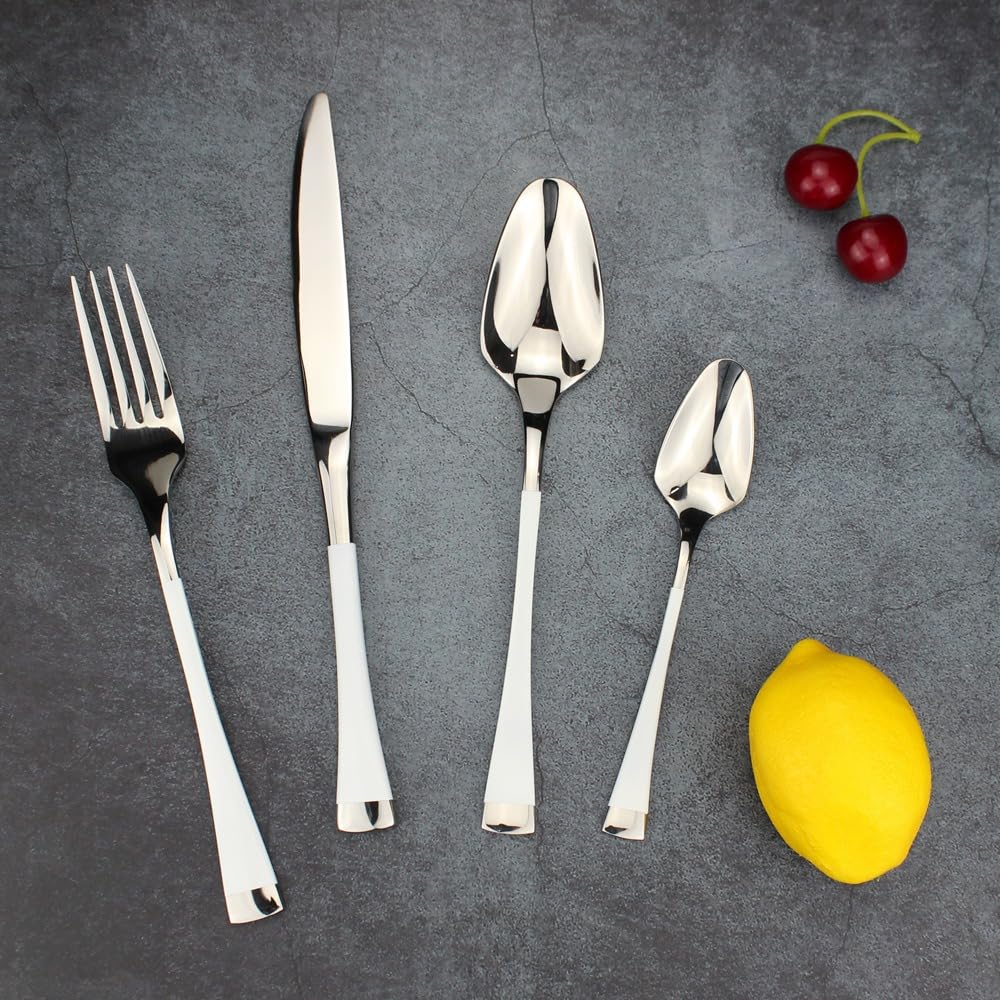 Manico Unico Cucina in Acciaio Inox Argenteria Stoviglie Posate Set Bistecca Coltello Forchetta Cucchiaio Cucchiaino (Nero,16 pezzi)