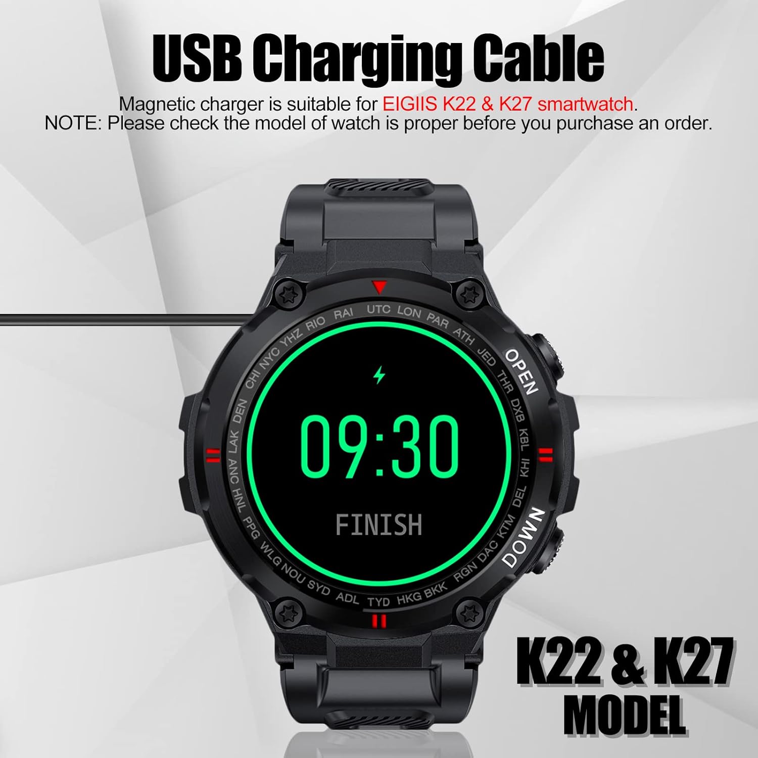 Smartwatch Charger for EIGIIS Smart Watch K22 K27 Magnetic USB Charging Cable 21 Inch Long 2 Pack Black : Cell Phones & Accessories