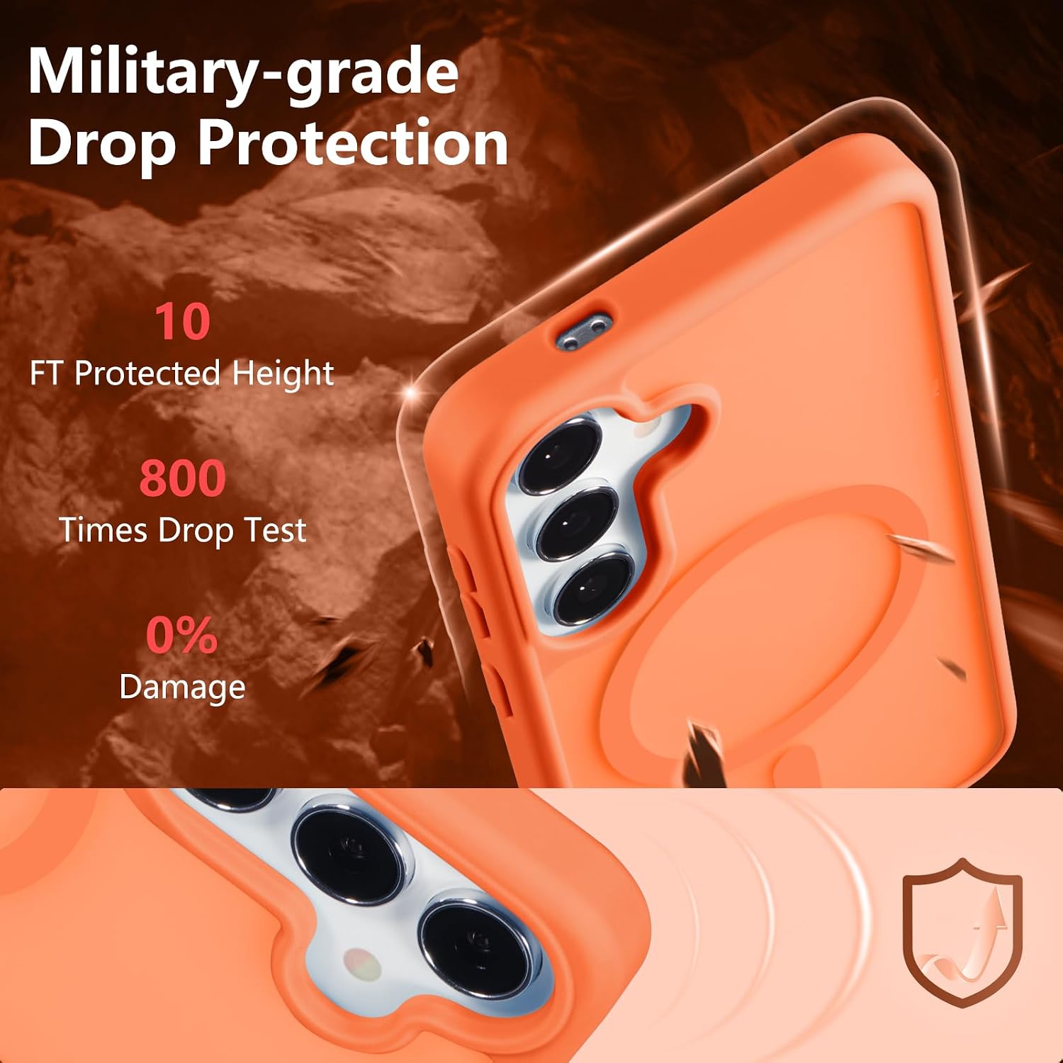 RALEAVO for Samsung Galaxy A15 Case Strong Magnetic Matte Case,Orange image 4