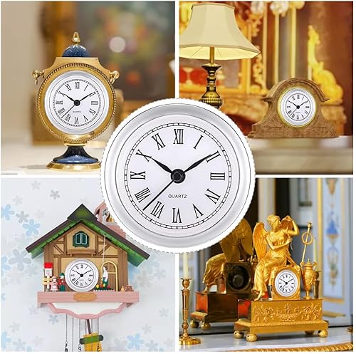 Miniatura 2 de Eforcase Inserto de reloj redondo de 2.4 pulgadas2.402 in, movimiento de cuarzo, número romano, adorno plateado, cara blanca, reloj clásico,