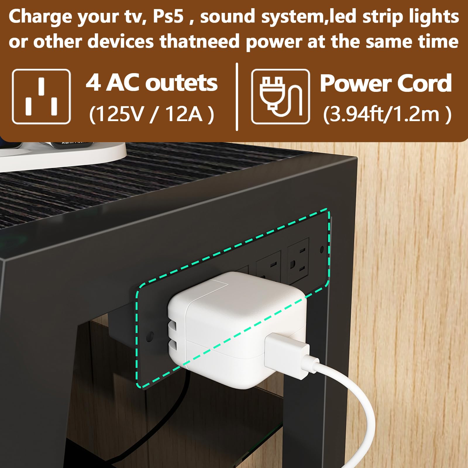 TV Stand with Mount for 32-65 inch TVs, Wood TV Stand with Storage for Bedroom Living Room, Small Entertainment Center with Power Outlet, 3 Shelves, Adjustable Height (Black)