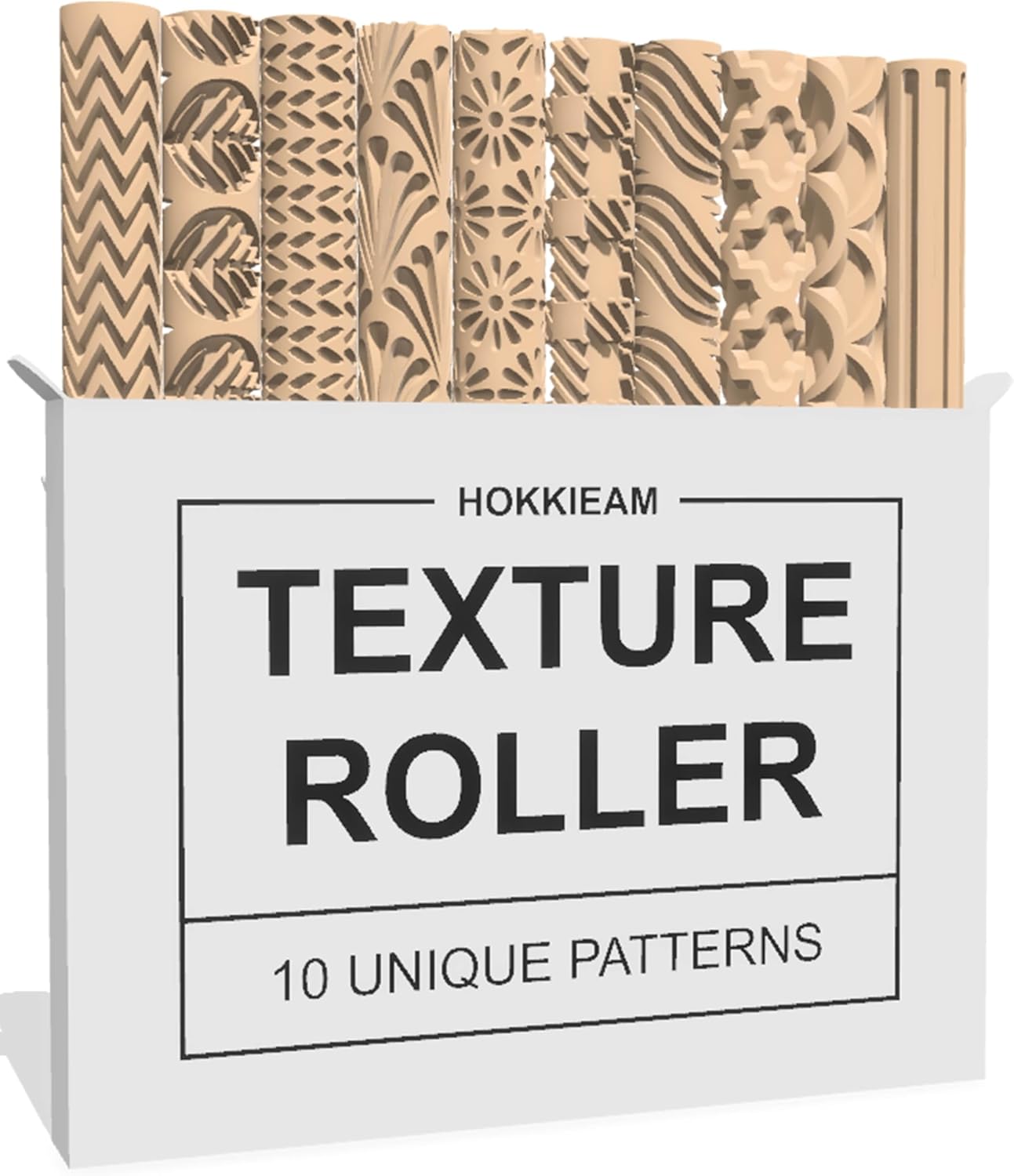 Hokkieam Clay Texture Rollers | 10-Pack Polymer Clay Texture Roller Set for Pottery & Crafting
