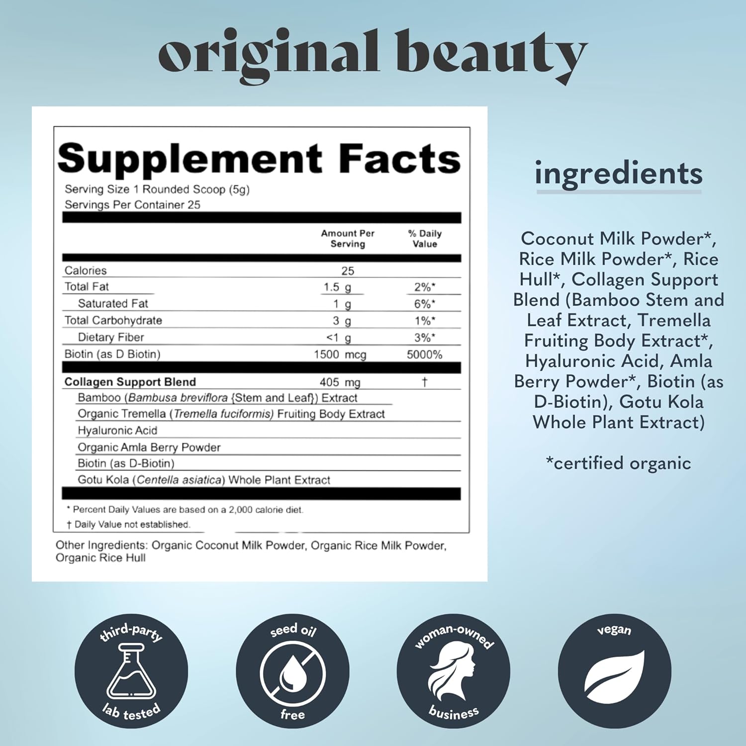 Copina Co. Original Vegan Collagen Booster Creamer Mix: Plant Based Collagen Support Smoothie Drink Vegan Creamy Blend | Original Flavor | 1 Bag - 25 servings per bag