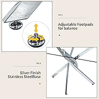 Vista 6 de Knocbel Mesa de comedor rectangular contemporánea de 63 pulgadas con parte superior de vidrio templado y patas de acero inoxidable, mesa de comedor