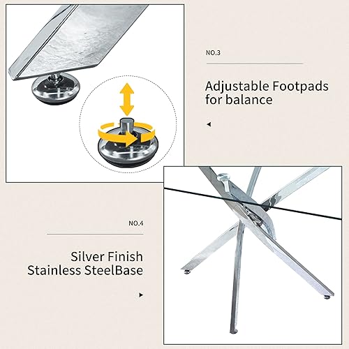 Miniatura 6 de Knocbel Mesa de comedor rectangular contemporánea de vidrio templado con doble pedestal mesa de comedor de cocina acabado de alto brillo altura