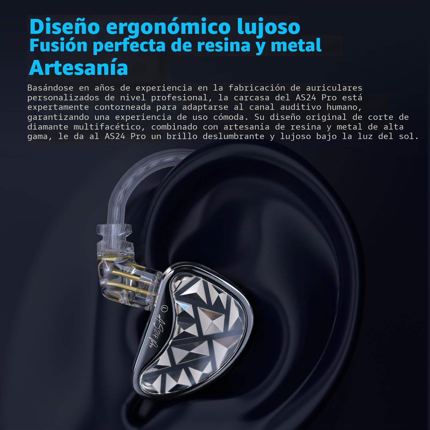 KZA COUSTICS KZ AS24 Pro - Monitor in-ear con 12 controladores BA, auriculares IEM con 4 opciones de ajuste, graves HiFi, auriculares para juegos, sonido estéreo claro en todas las frecuencias, para