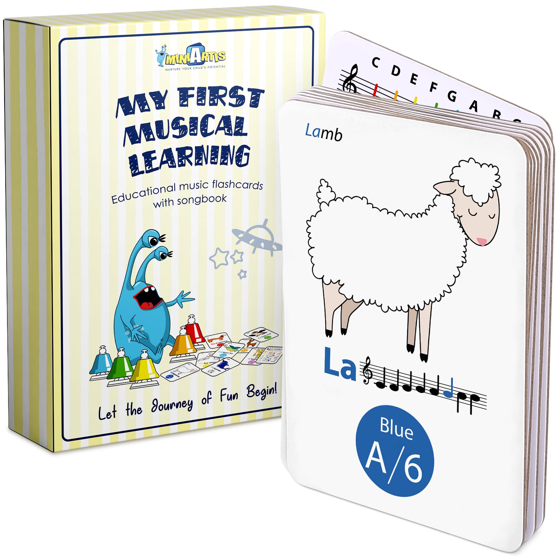 MINIARTIS Musical Flash Cards for Kids | Learning Notes Reading | Educational Color Coded Music Note Theory Flashcards for Beginning Students | Large Size Cards