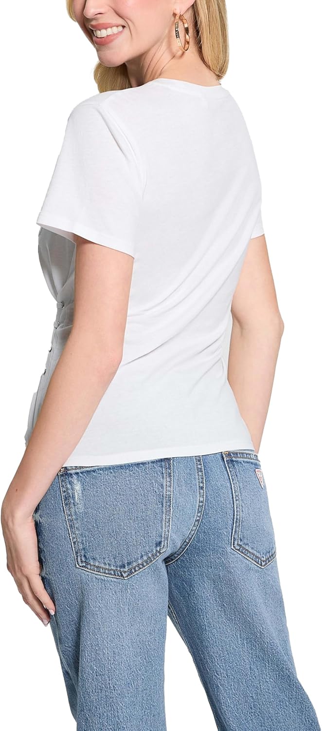 Guess Womens Eco Short Sleeve Duchess Lace Up Tee - Image 4