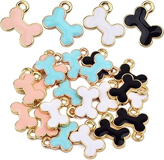 20pcs 4 Colors Enamel Dog Bone Charms Alloy Lovely Pet Pendants Doggy Bone Shaped Dangle Charms for DIY Earring Necklace Bracelet Jewelry Making, Hole: 2.5 mm