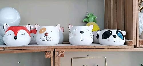 Miniatura 6 de Macetas para suculentas, lindas macetas de cerámica con forma de animal con bandeja de bambú, planta no incluida (pequeña, panda)