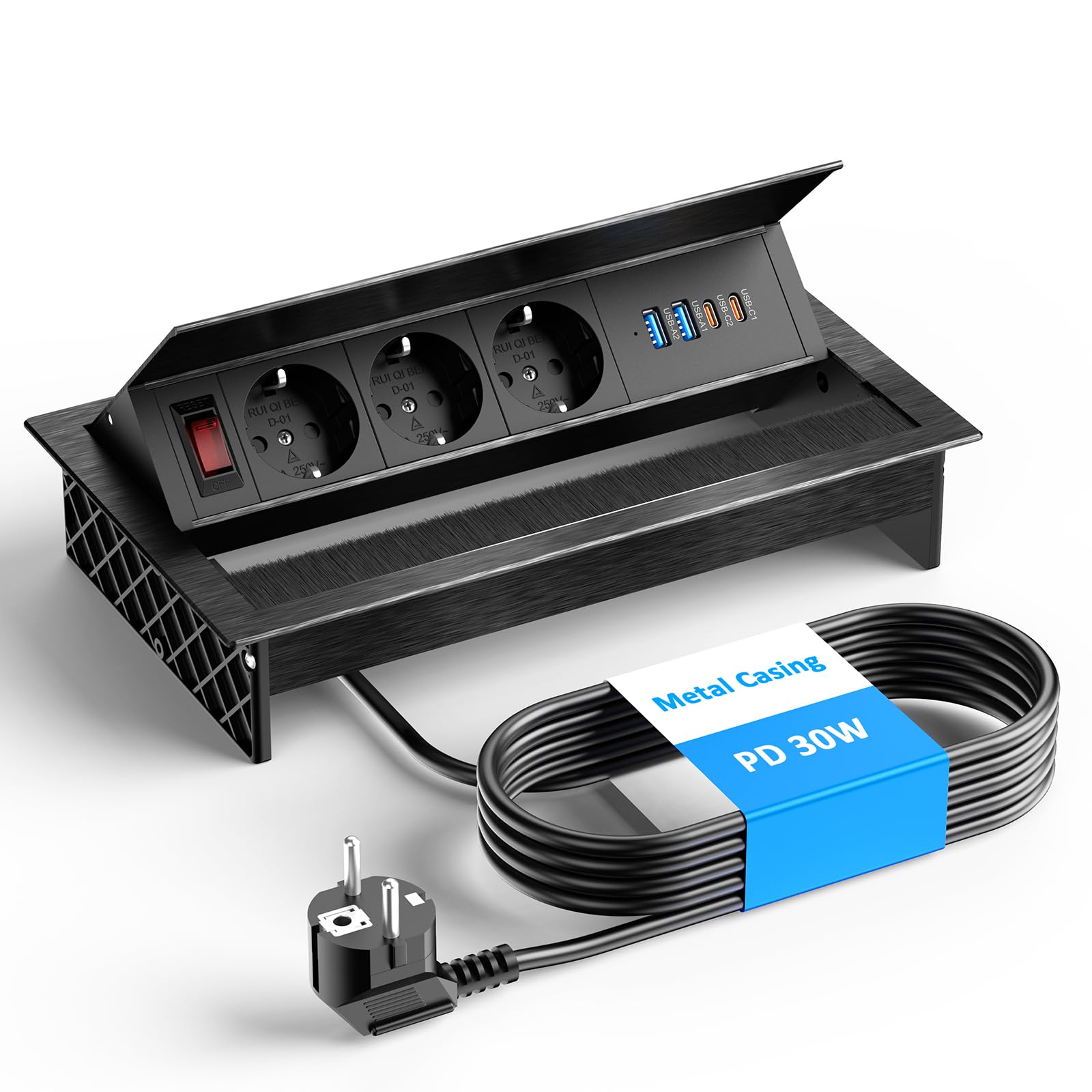 Alpheus Presa a scomparsa a 3 vie, USB-C PD30W, alluminio, nero