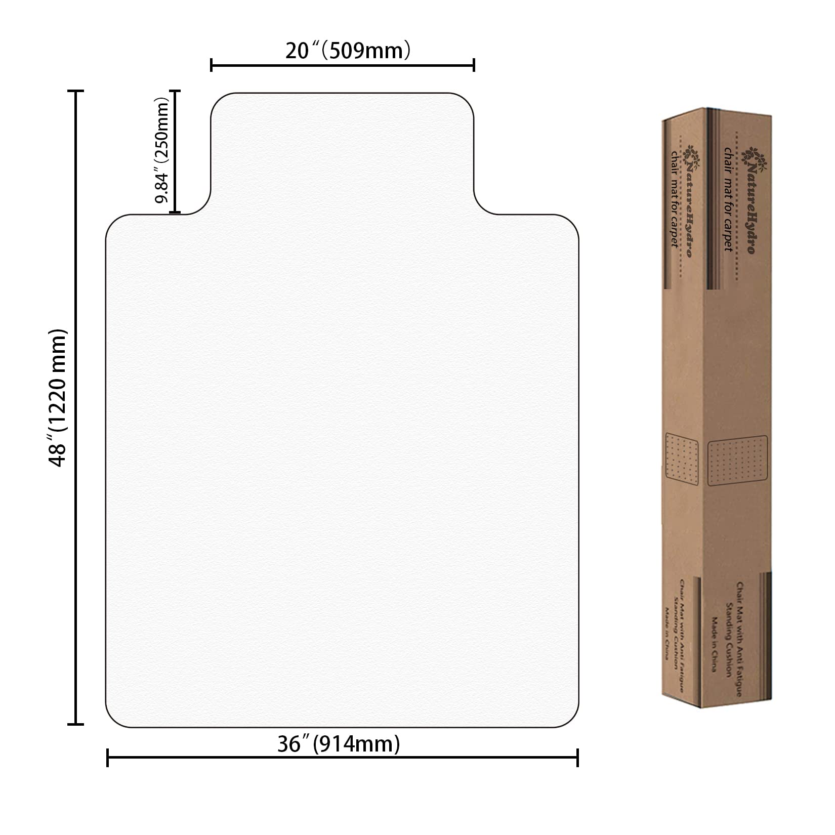 Naturehydro Alfombra de silla de oficina para suelo de madera dura, protector de piso transparente de 48 x 36 pulgadas, fácil de deslizar, sin BPA y ftalatos (con labio)