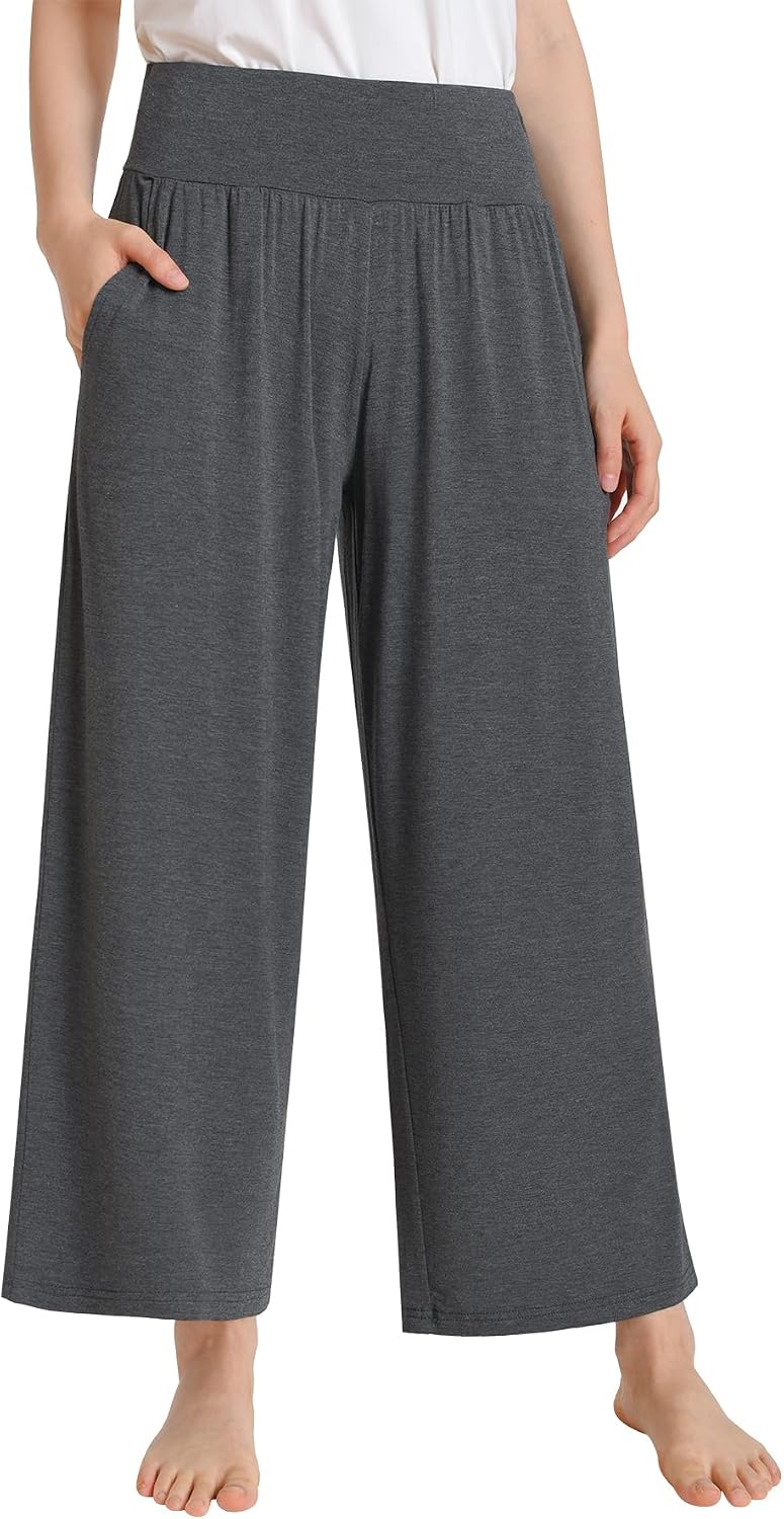 Latuza Women's Wide Leg Cropped Lounge Pants Bamboo Viscose PJ Bottoms