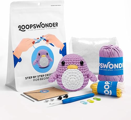 loopswonder Kit de ganchillo para principiantes, adultos y niños, kit de tejido de animales Amigurumi, kit de aprendizaje de ganchillo con