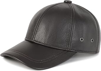 FEINION Mens Leather Hat Adjustable Genuine Leather Baseball Cap