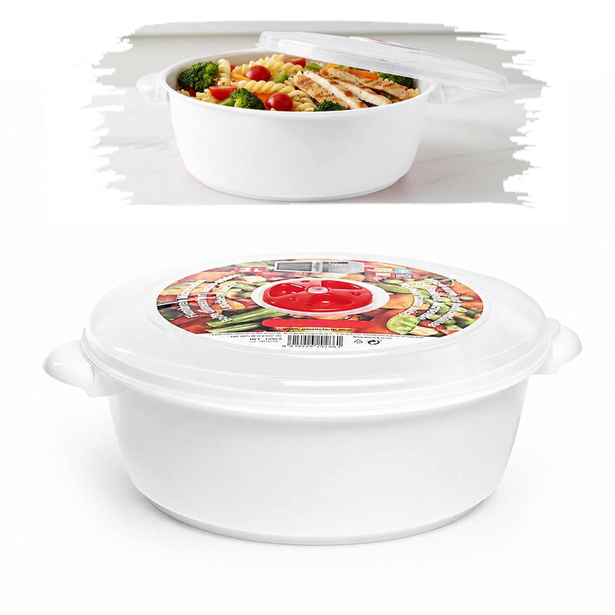 1L Plastic Freezer Microwave Pot Food Storage Container Tub with Ventilated Lid Heating Food, Steam Release Vent, Kitchen Air-tight Food Storage Box (White)