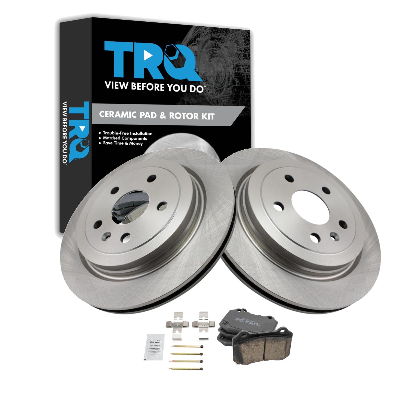 TRQ Rear Brake Pad and Rotor Set Ceramic Rotors Compatible with 2009-2014 Cadillac CTS
