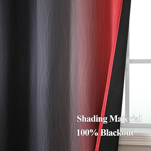 Miniatura 5 de Estelar Textiler Cortinas opacas beige y blanco para dormitorio, cortinas degradadas de dos tonos con bloqueo de luz con patrón de línea ondulada,