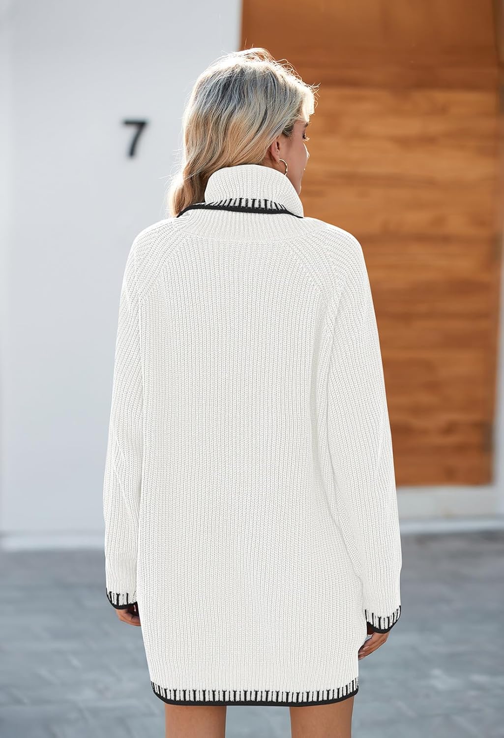 Pink Queen Women's Oversized Turtleneck Sweater Dress 2025 Casual Loose Long Sleeve Fall Winter Knit Mini Dress with Pockets - Image 8