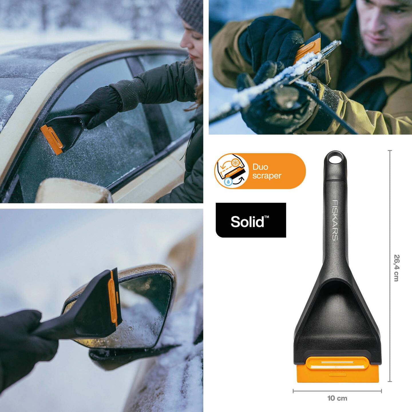 Fiskars Solid Raschietto per Ghiaccio 26 cm Bordo Duro e Morbido con Raschietto Sostituibile